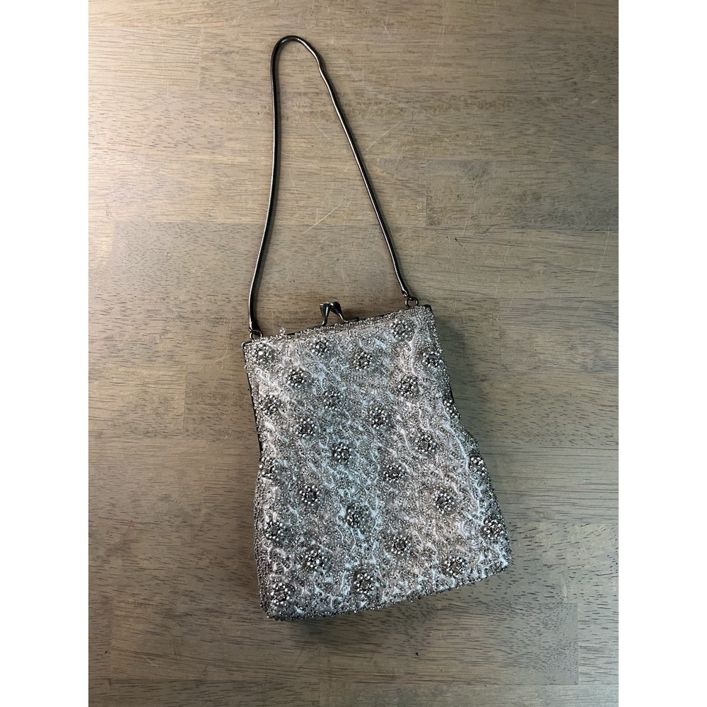 Vintage 1950s WALBORG Silver Beaded Handbag Bag Purse